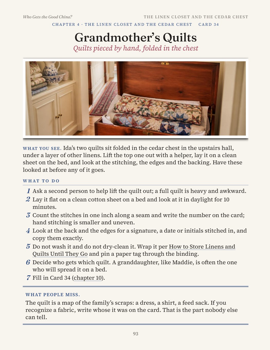 Book page 93: Grandmother’s quilts, stored right until they go